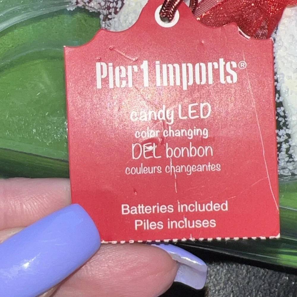 2 Pier 1 LED Del Bonbon Peppermint Candy Light Up Ornaments Red White Green 6.5